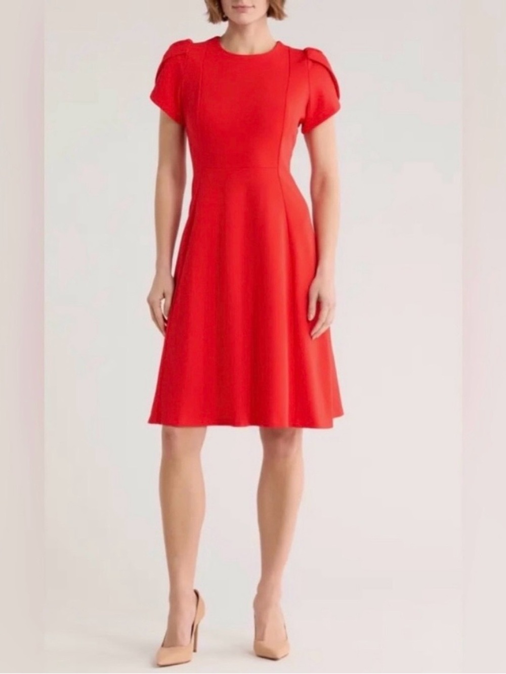 ❤️ NWT! Red CALVIN KLEIN Tulip Sleeve Flare Dress - Size 2